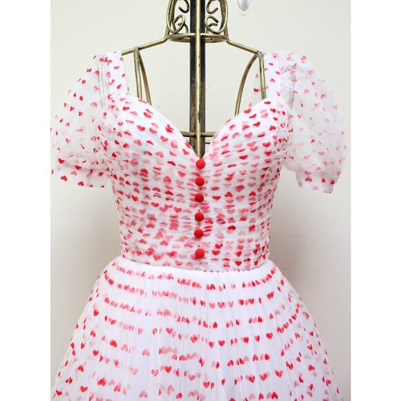Teuta Matoshi White Heart Tulle Puff Sleeve Dress Gown Size Small - Picture 2 of 10